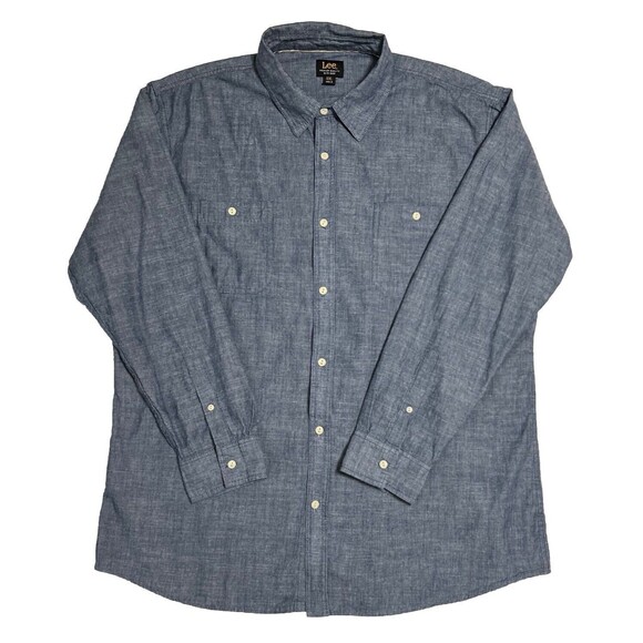 LEE Chambray Shirt Men's XXL Blue Button Up Classic 100% Cotton 2XL - Picture 2 of 14